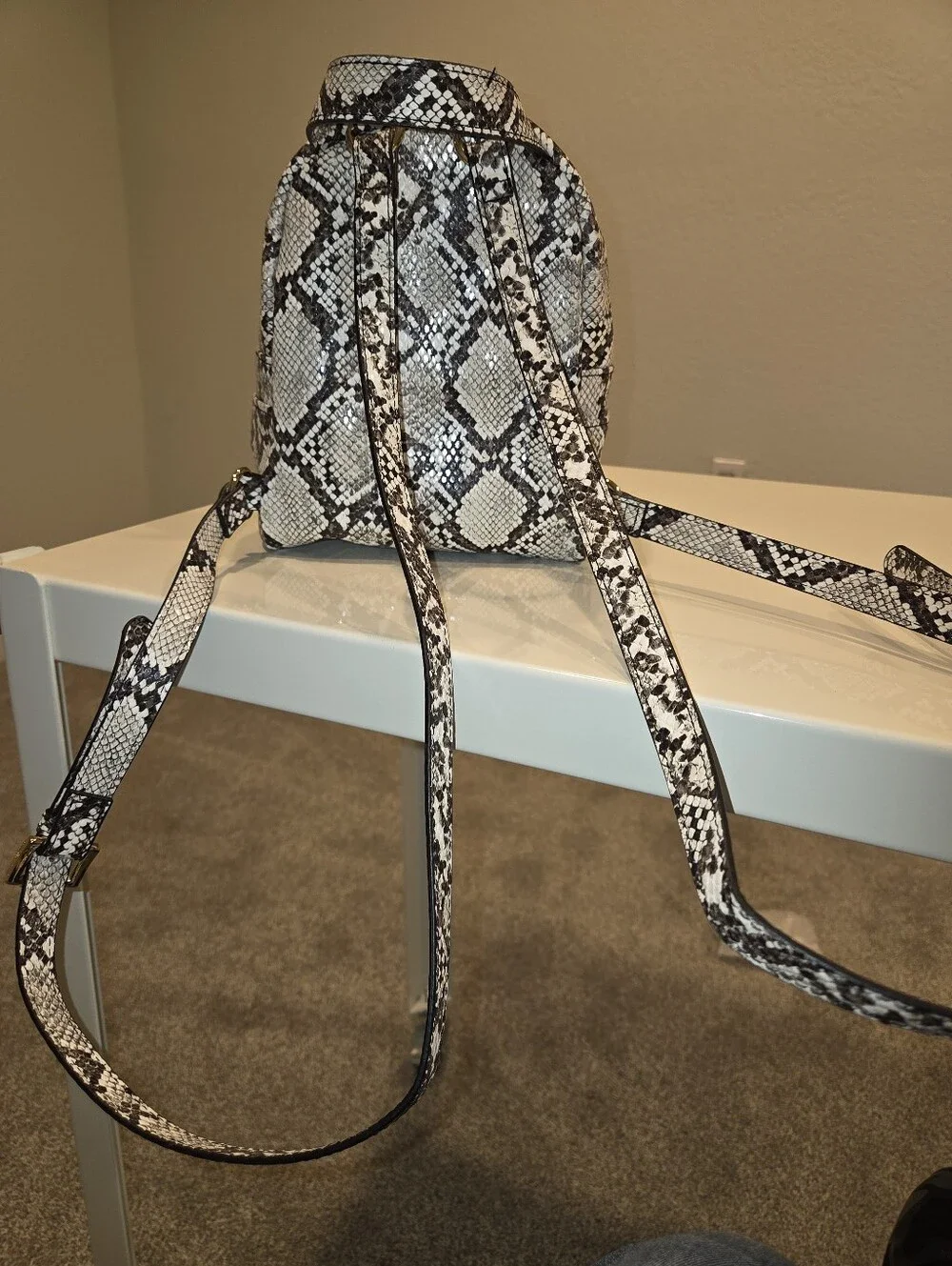 Steven Madden Snake-Print Mini Backpack - White/Black